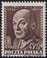 (1952-006) Марка Польша "К. Сверчевский (Вальтер) (Сиреново-коричневая)"   5 лет со дня смерти К. Св