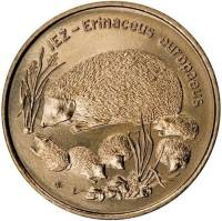 008 Монета Польша 1996 год 2 злотых Ёж   Латунь  UNC