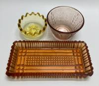 Блюдо + икорница + конфетница, цветное стекло