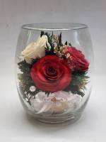 Натуральные розы в вакуумной стеклянной колбе Таиланд высота 14 см
