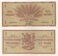 Банкнота Финляндия 1963 год 1 марка Колосья Waris - Aspelund  UNC