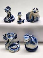 Статуэтки фигурки мини 5 штук змея керамика гжель высота 4 - 6 см