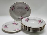 Тарелки суповые 6 шт и десертные 2 шт Красный фарфорист Чудово позолота рельеф