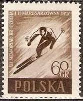 (1957-009) Марка Польша "Горнолыжный спорт (Темно-коричневая)"   Памяти спортсменов Б. Чеха и Г. Мар