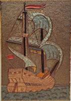 Панно Корабль Парусник СССР фанера металлическая крошка 29 х 41 см