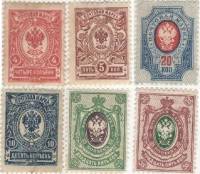 1908-097 098 100 103-105 Серия Набор марок 6 шт Россия Без ВЗ, Верт мел сетка  19 выпуск II O