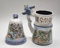Кружка пивная и Колокольчик Смоленск сувенир керамика ручная роспись глазурь