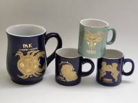 Чашки кружки чайные кофейные мини 4 штуки Знак зодиака Рак Близнецы Овен Дева фарфор кобальт зеленая