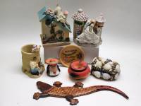 Сувениры Тунис пепельница ящерица Болгария панно Шкатулка из ракушек Копилка домик Лебеди Хрюшки