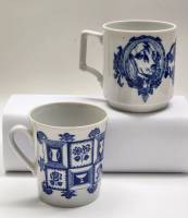 Чашки кружки для чая кофе 2 шт фарфор ЛФЗ СССР с голубым рисунком Собаки Цветы