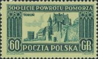 (1954-041) Марка Польша "Торунь"   500-летие возвращения Поморья III Θ