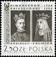 (1964-032) Марка Польша "Владислав II и Королева Ядвига"   600 лет Ягеллонскому университету III Θ