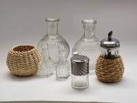 Солонка Сахарница с дозатором Бутылочки для уксуса и масла Вазы Корзинка плетеная ( 7 предметов)