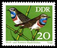 (1973-023) Марка Германия (ГДР) "Варакушка"    Птицы III Θ
