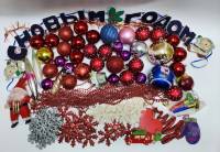 Новогодние елочные украшения шарики бусы снежинки набор