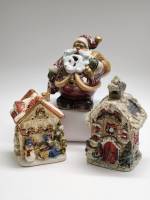 Подсвечники новогодние 3 штуки керамика Дед Мороз Домики 