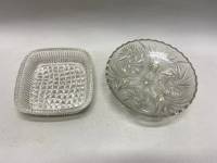 Салатник, фруктовница на ножках и квадратный, хрусталь стекло СССР, 2 шт