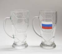 Пивные кружки 2 шт Футбол Россия флаг стекло высота 19 см