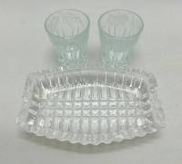 Пепельница + 2 стопки, стекло, алмазная резка
