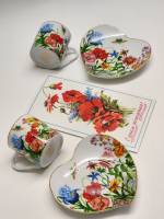 Кофейные пары 2 шт сердце цветы + открытка маки с днем рождения подарок