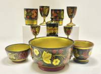 Деревянная посуда Хохлома 10 предметов чаша пиалы стаканы рюмки солонка 