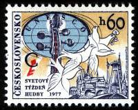 (1977-048) Марка Чехословакия "Голуби"    Конгресс интернационального музыкального совета III Θ