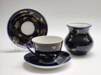 Ваза Чашка чайная и 2 блюдца кобальт позолота фарфор ЛФЗ винтаж СССР