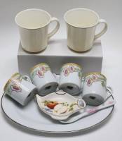 Блюдо 2 чайные 4 кофейные чашки ложка блюдце для чайных пакетиков (9 предметов)