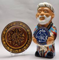 Статуэтка большая Узбекский Бабай и блюдо тарелка декоративная керамика обливная