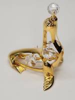 Сувенир Тюлень Морской котик лев 7х8х6,5 см  металл золочение 24 к. кристаллы Сваровски США новый