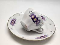 Чашка чайная и тарелка десертная Рига СССР винтаж фарфор фиалки 
