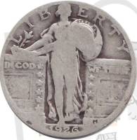 1926 Монета США 25 центов Стоящая Свобода 3. Углубленная дата Серебро Ag 900  F