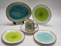 Блюда тарелочки блюдца сервировочные и молочник керамика Набор Завтрак на даче 6 предметов