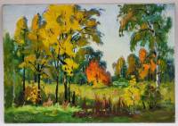 Картина Тулаев В. Н. 1992 г. Начало осени Пейзаж масло картон 35х24 см