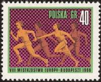 (1966-030) Марка Польша "Эстафета"   Чемпионат Европы по легкой атлетике II Θ