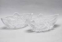 Салатники Ладья 2 штуки с разным рисунком хрусталь СССР 24х10х9 см