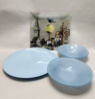 Блюдо квадратное тарелка и 2 голубые пиалы стекло (4 предмета)