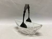Салатник ладья хрусталь с ручкой мельхиор СССР