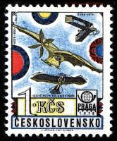 (1977-044) Марка Чехословакия "Моноплан"    Международная выставка марок Прага. История авиации III 