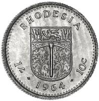 1964 Монета Южная Родезия 1 шиллинг (10 центов) Елизавета II  Медь-Никель  UNC