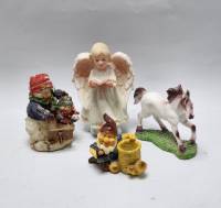 Фигурки статуэтки 4 шт Конь Ангел Снеговики Гном-кашпо полистоун