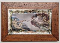 Панно картина миниатюра Микеланджело Сотворение Адама металл серебрение в деревянной раме Италия