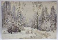 Картина Тулаев В. Н. 1981 г. Заснеженный лес Пейзаж масло картон 35х25 см