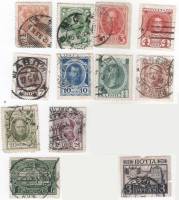 1913-109-118 122 124 Серия Набор марок 12 шт Россия  20 выпуск 300 лет дому Романовых II Θ