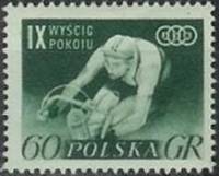 (1956-012) Марка Польша "Велосипедист (Темно-зеленая)"   9 Велогонка мира  III Θ