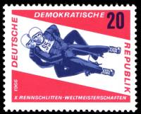 (1966-005) Марка Германия (ГДР) "Мужская двойка"    ЧМ по санному спорту II Θ