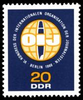 (1966-061) Марка Германия (ГДР) "Эмблема"    Конгресс журналистов III Θ