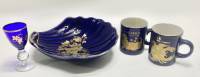 Конфетница сухарница + 2 кофейные чашки + рюмка кобальт позолота