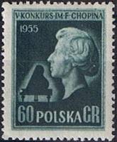 (1954-047) Марка Польша "Ф. Шопен (Черно-зеленая)"   5-й Международный фортепианный конкурс II Θ