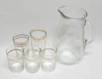 Кувшин и стаканы, набор 6 предметов, стекло, СССР (сост. на фото)